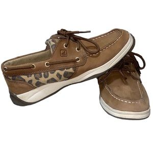 Sperry Topsider G Intrepid Leopard Print Boat Shoes Size 7 ladies 5 Girls